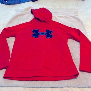 Boys Under Armour hoodie sweat shirt. Size: YouthLarge  Color: Red with Blue